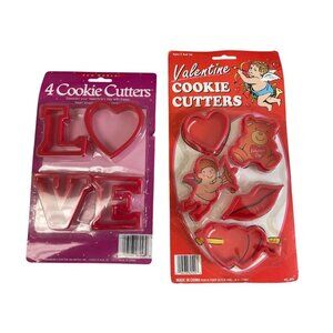 Vintage Valentines Day Plastic Cookie Cutters - Set Of 4 & 5 Featuring Love Hear
